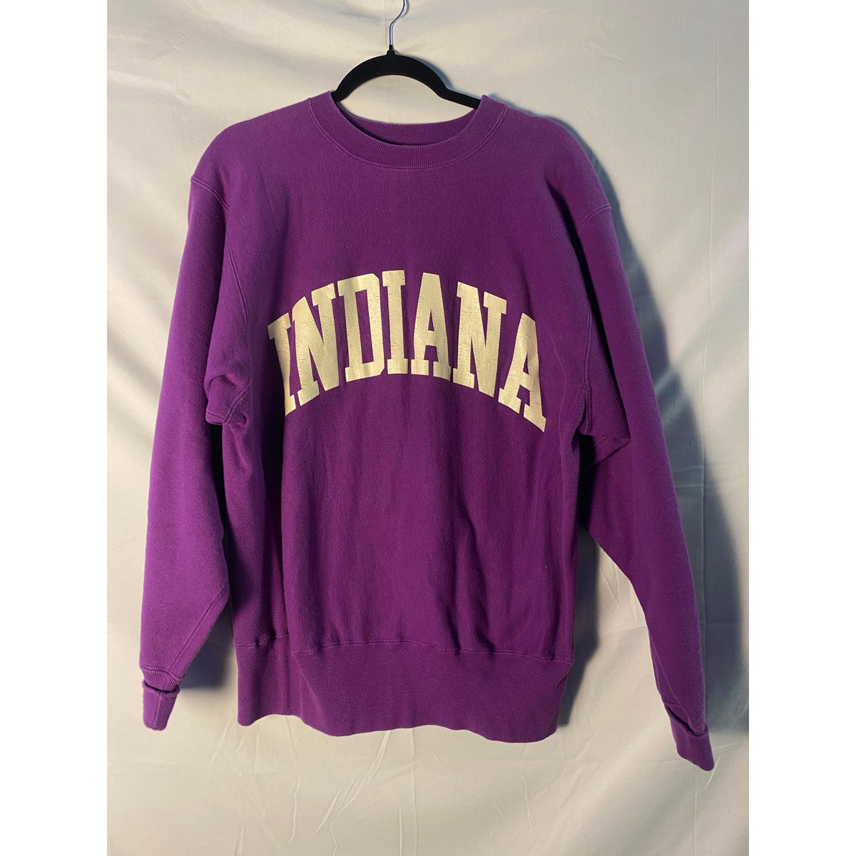 Vintage 90s Champion Reverse Weave IU Indiana White Print Purple Sweater Large