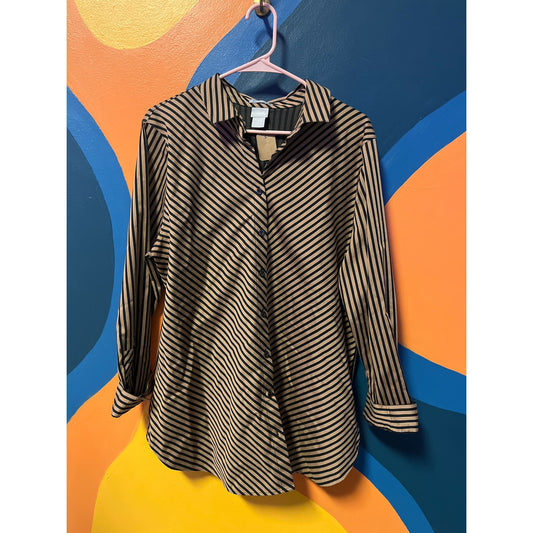 Chico's Brown Black Striped Long Sleeve Button Up Shirt Women's Size 3/XL/16