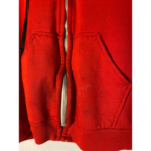 80s Vintage Red Zip-Up Hoodie w/Paint Marks+Stains