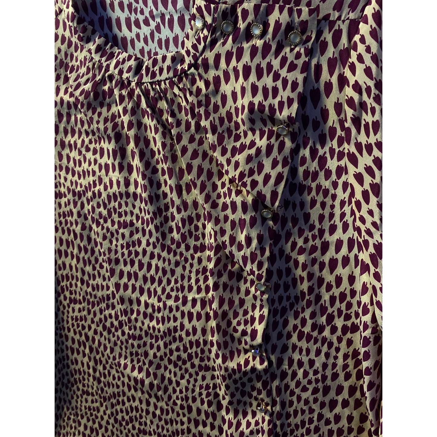 100% Silk Leaf Print Designer Sample Long Sleeve Blouse Women's Fits Medium