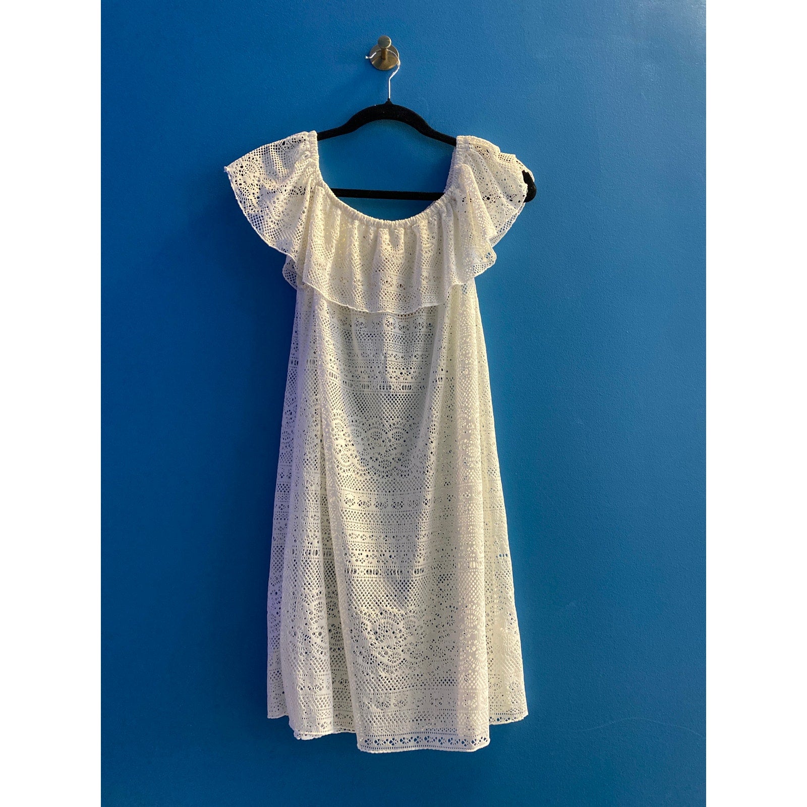 ROXY Off The Shoulder Cover Up Mini Dress in White Women's Size M/L