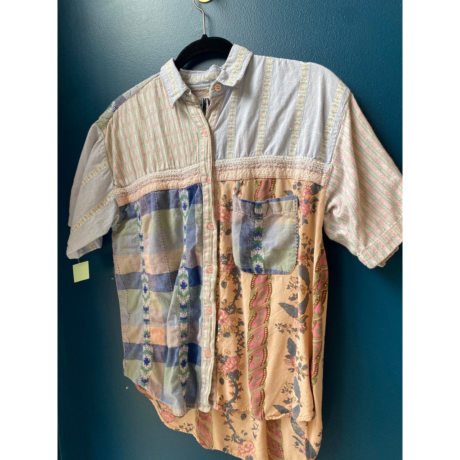 Vintage HGNY Floral Mixed Multicolor Button Up Short Sleeve Shirt Pocket Small