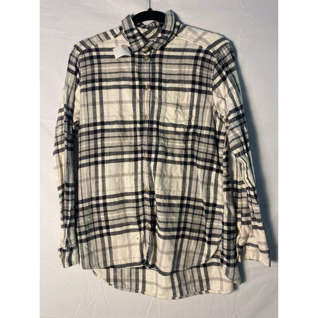 American Eagle Black White Plaid Boyfriend Flannel Button Up Shirt Womens Large
