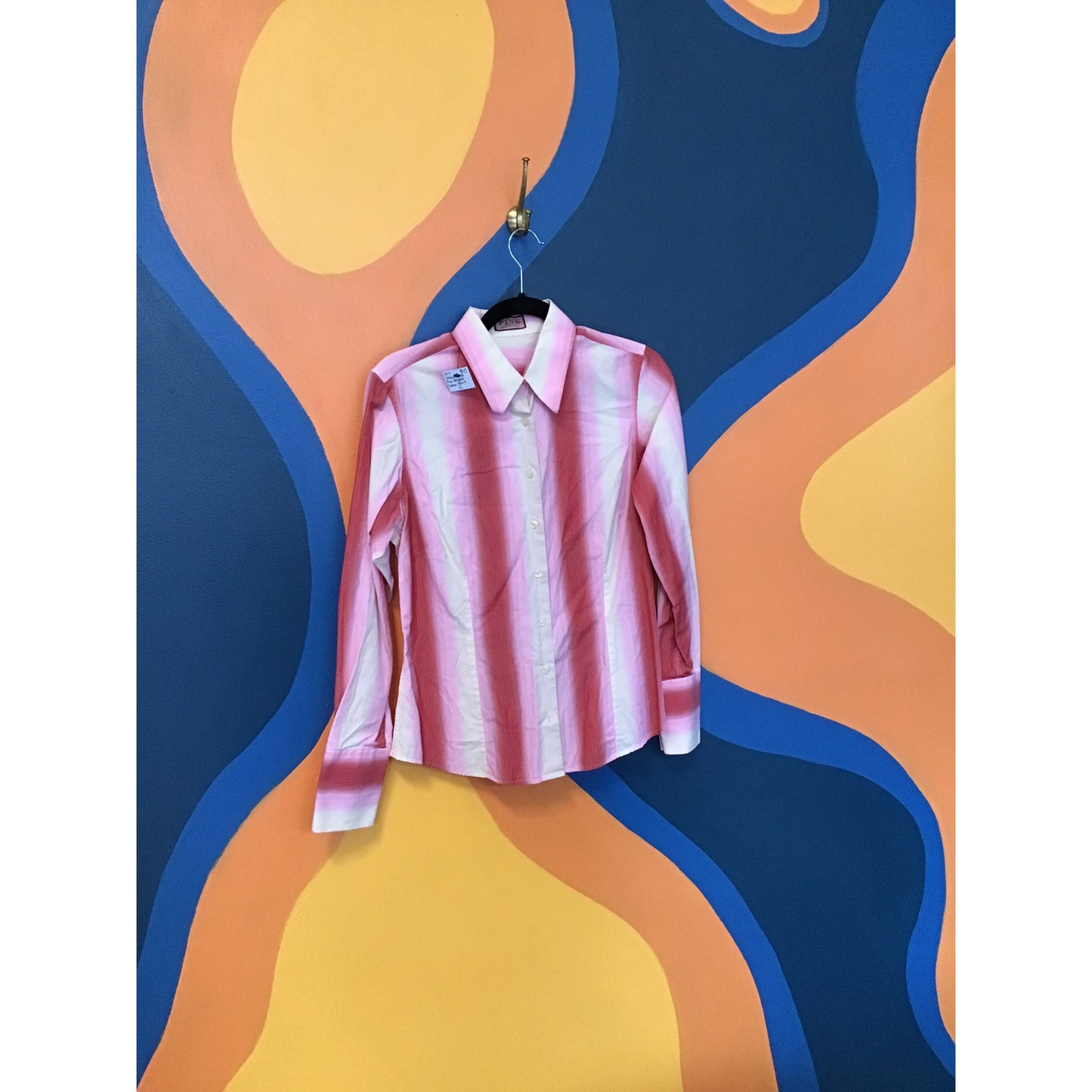 90s Y2K Pink White Striped Button Up Long Sleeve Cotton Shirt Women's Size 12