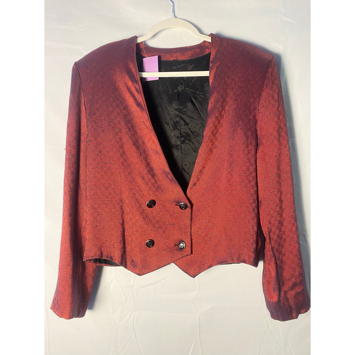 Vintage Red Metallic Blazer Jacket w/ Shoulder Pads Women's Size XL