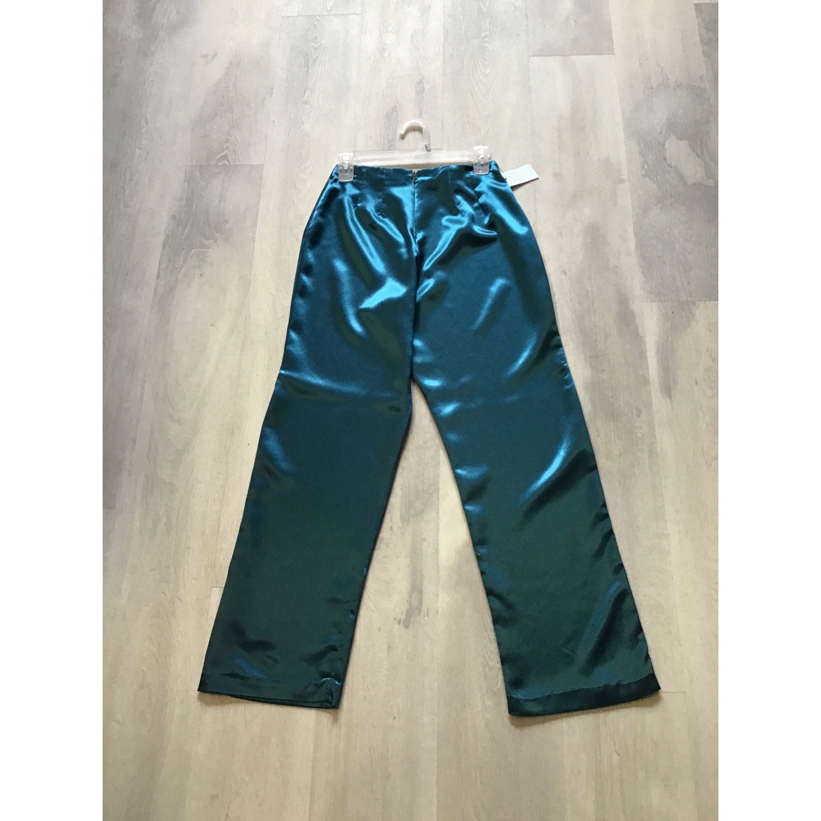 Vintage Hand-made Teal Satin Silk Straight Leg Pants Women's Size Fits XS-S