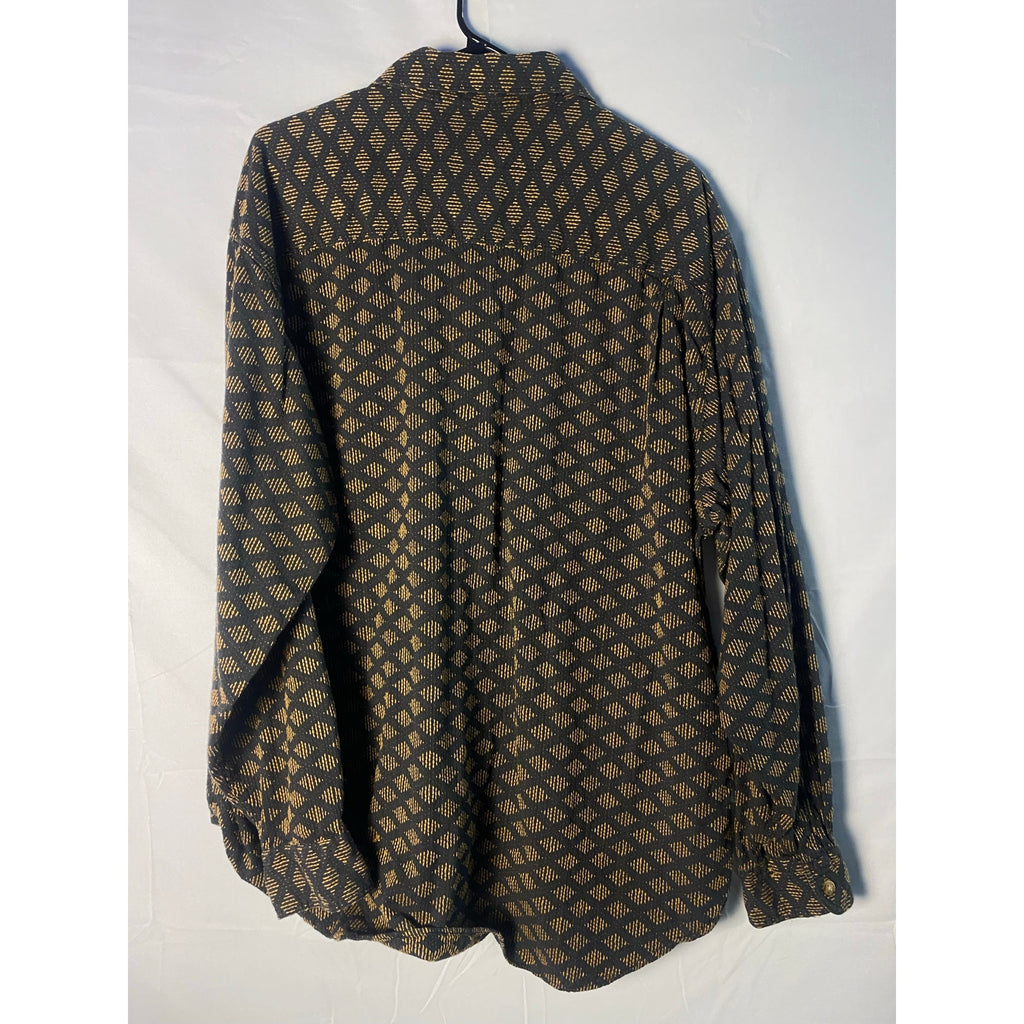 Vintage 90s Joseph Abboud Black Button Up Blouse w/ Gold Embroidery Men's XL