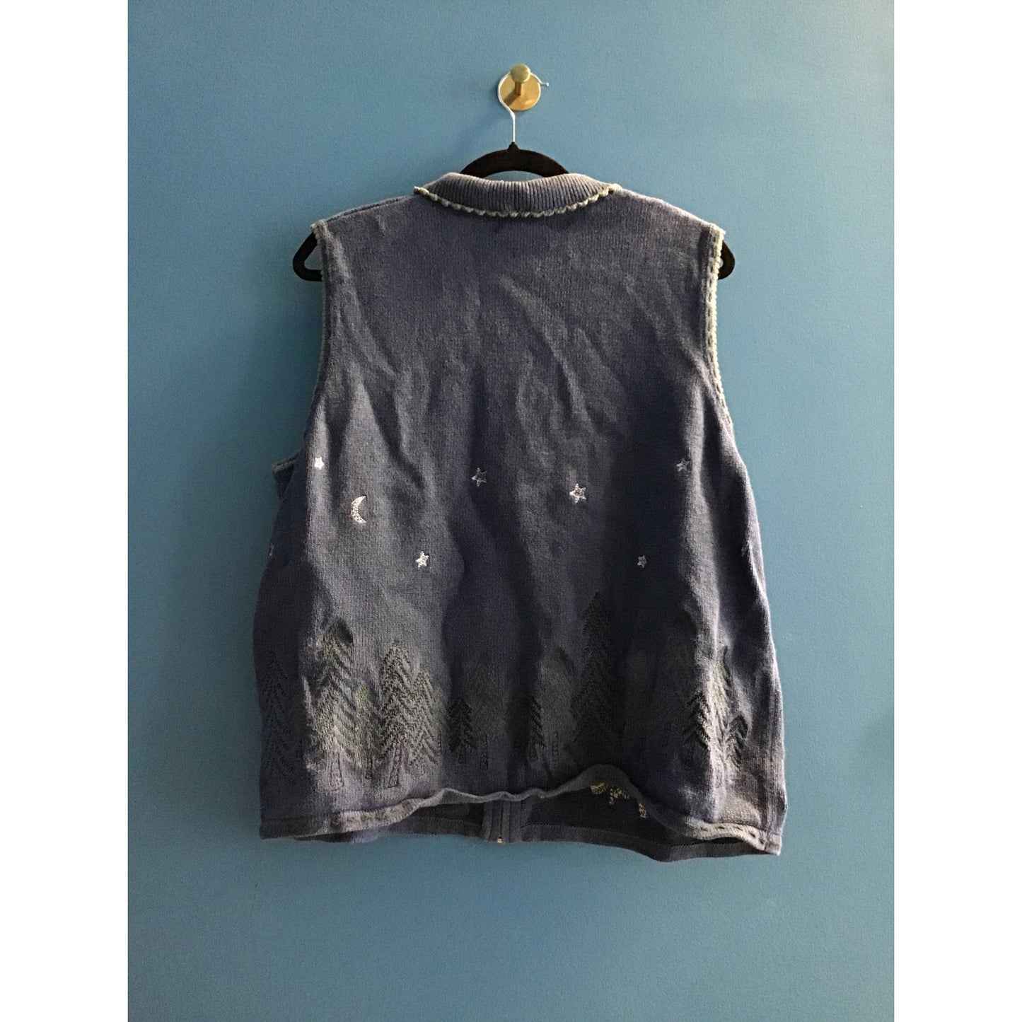 Cj Banks Hand Embroidered Navy Blue Forest Full Zip Vest Women's Plus 1X