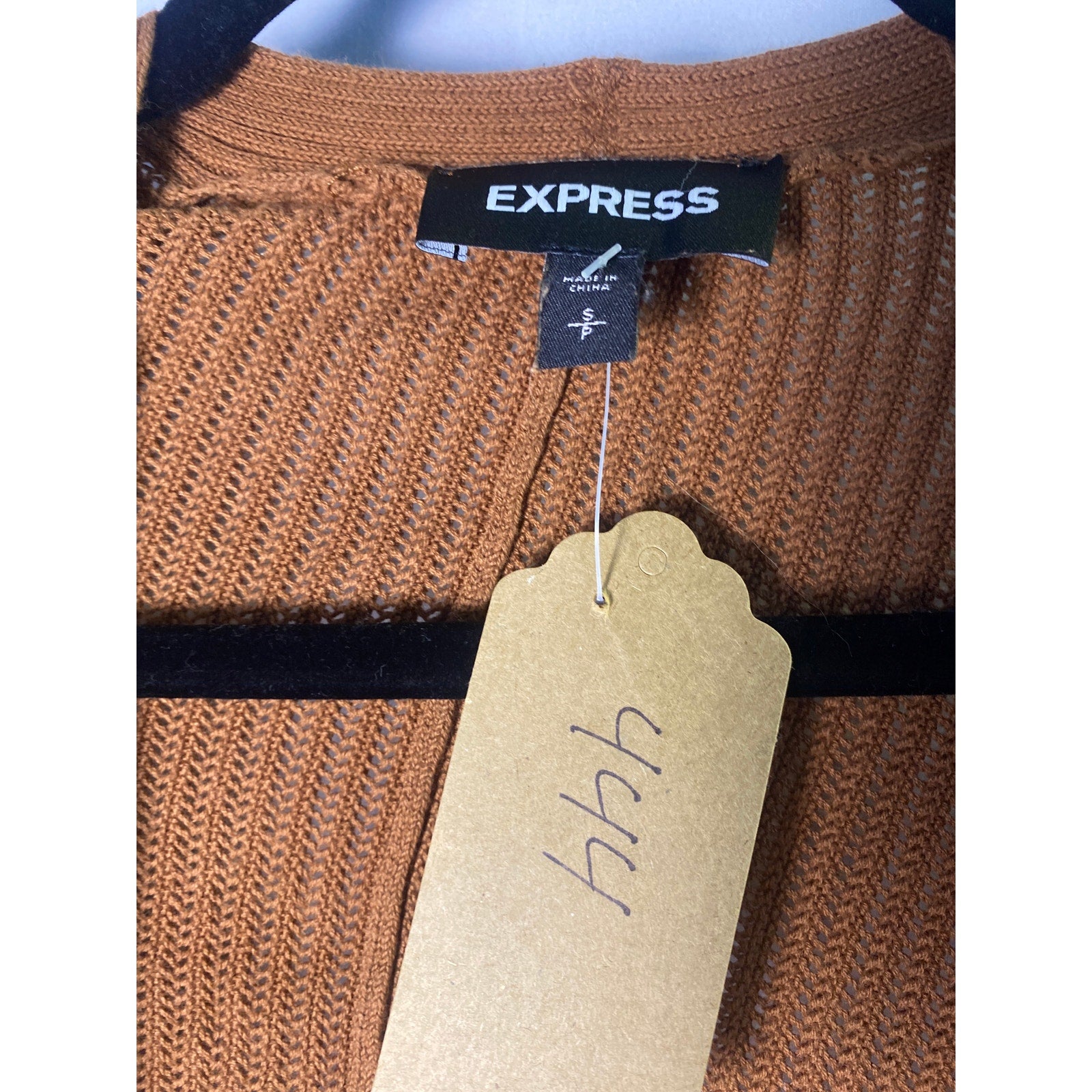 Express Brown Floral Crochet Puff Sleeve Open Cardigan Long Sweater Womens Small