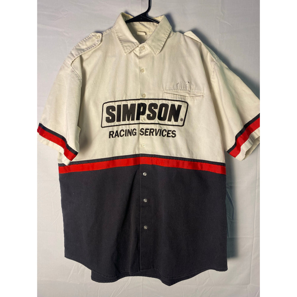 Vintage 70s Simpson Racing Services Button Up Crew Shirt Men's Size Large