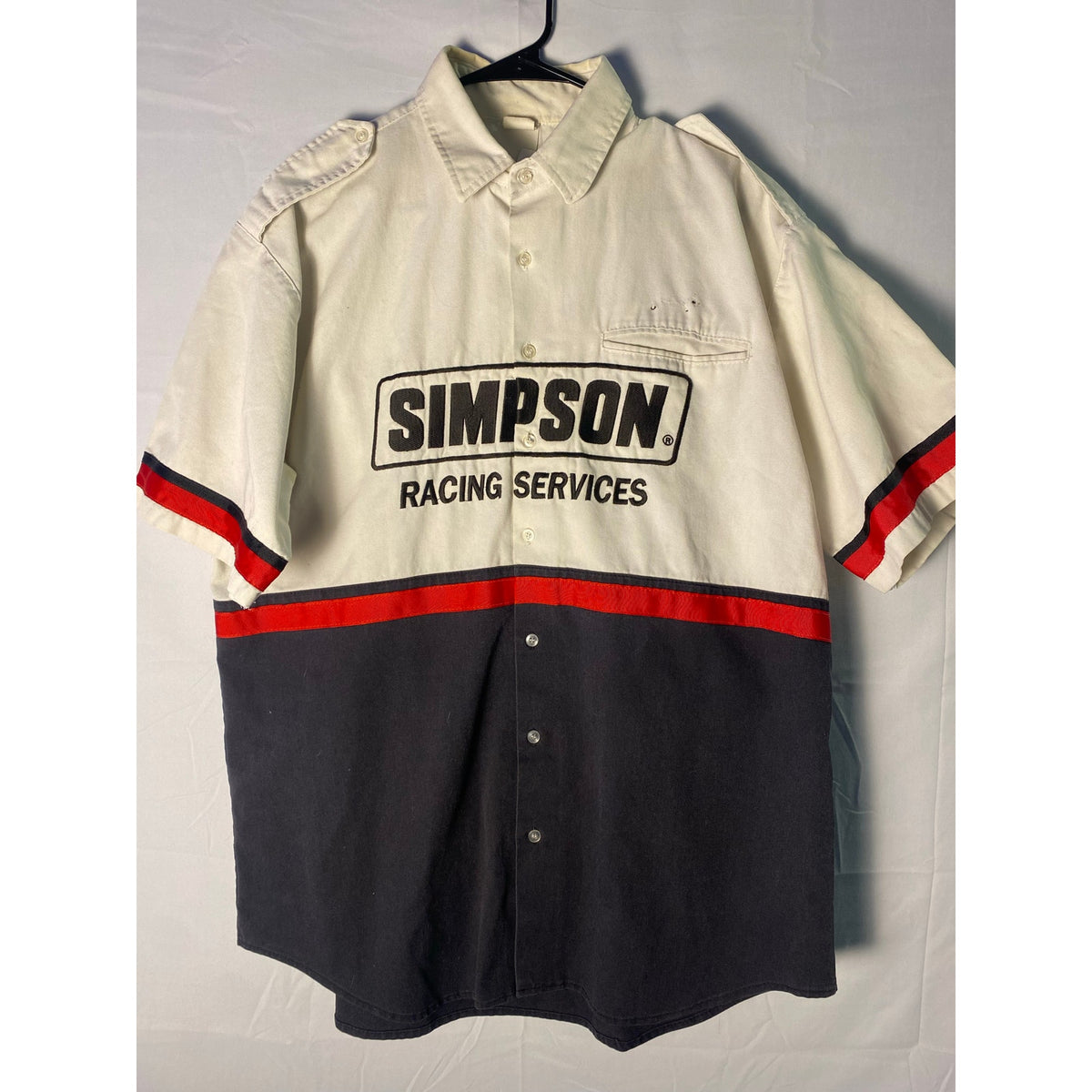 Vintage 70s Simpson Racing Services Button Up Crew Shirt Men's Size Large