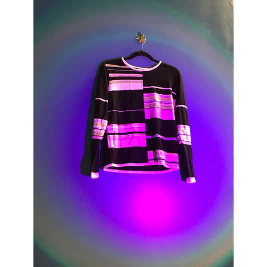 Colorblock White Black Pink Round Neck Pullover Sweater Women's Size Large