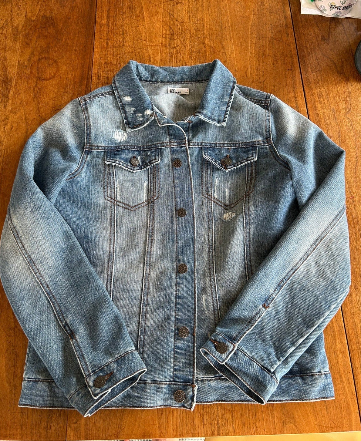 Epic Threads Button Up Distressed Blue Denim Jacket Women's Size Large