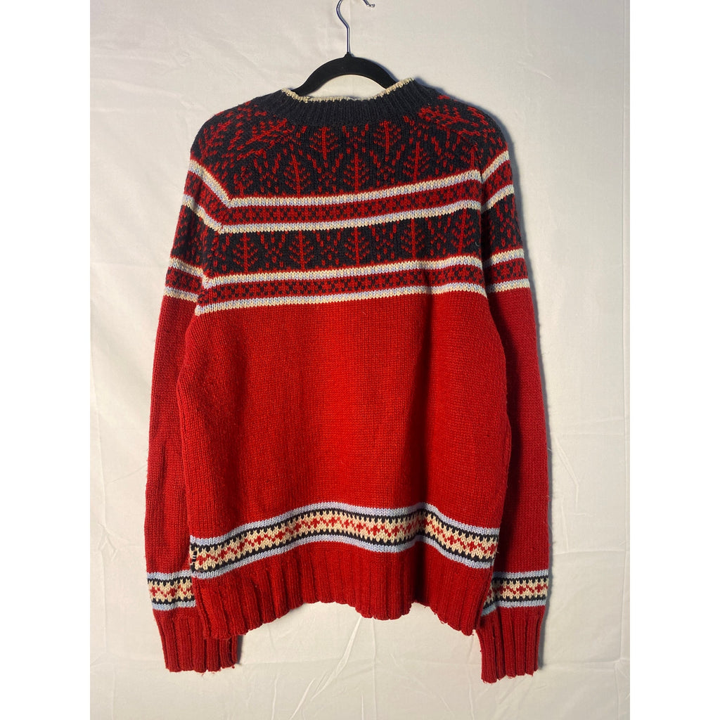 Nautica Red Navy Crewneck Pullover Wool Blend Knit Fair Isle Sweater Mens Large&nbsp;