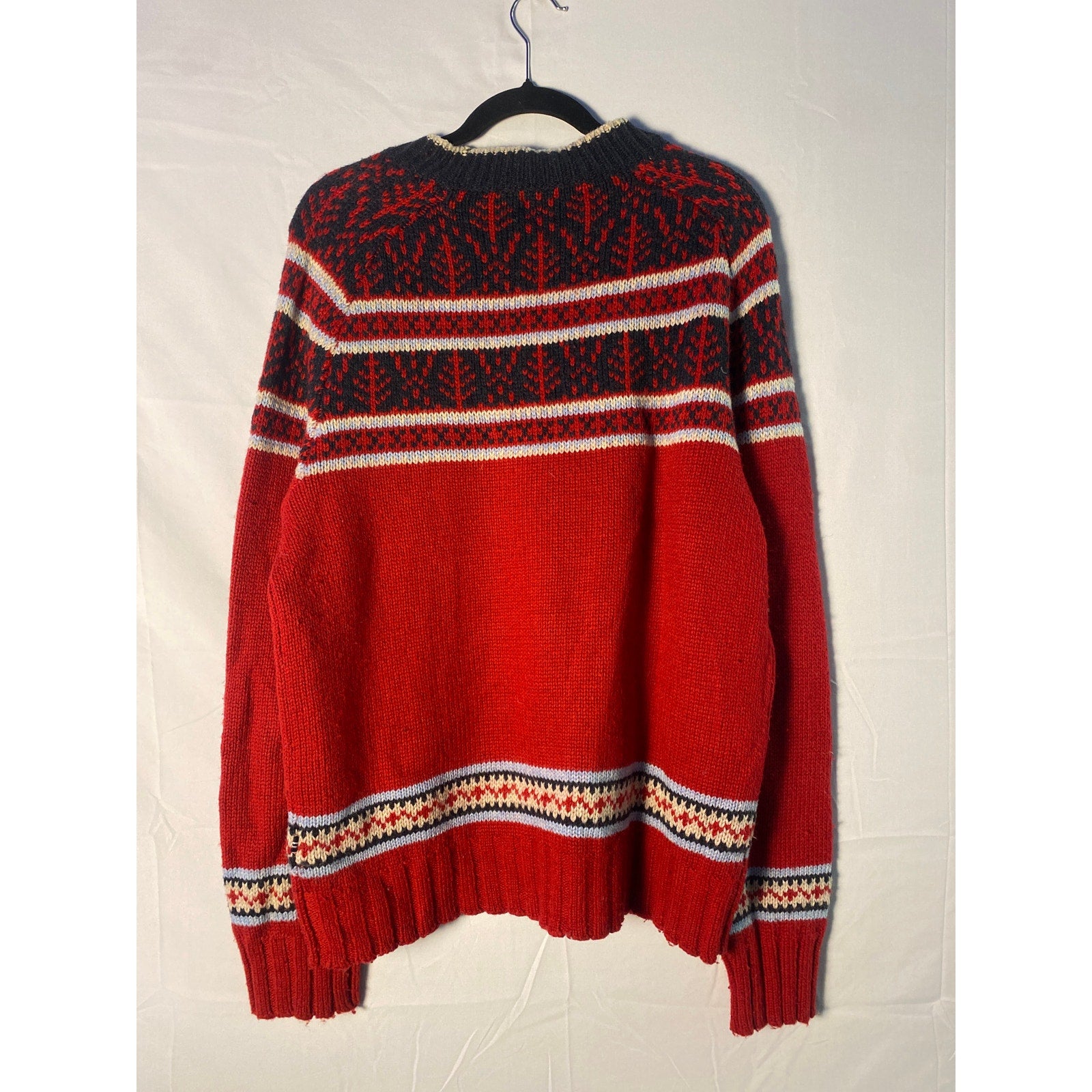 Nautica Red Navy Crewneck Pullover Wool Blend Knit Fair Isle Sweater Mens Large&nbsp;