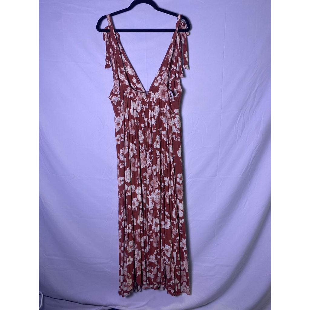 Abercrombie & Fitch Tie-strap Tiered Maxi Dress Brown/Rust Floral Tropical Large