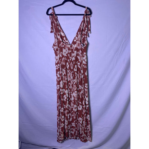 Abercrombie & Fitch Tie-strap Tiered Maxi Dress Brown/Rust Floral Tropical Large