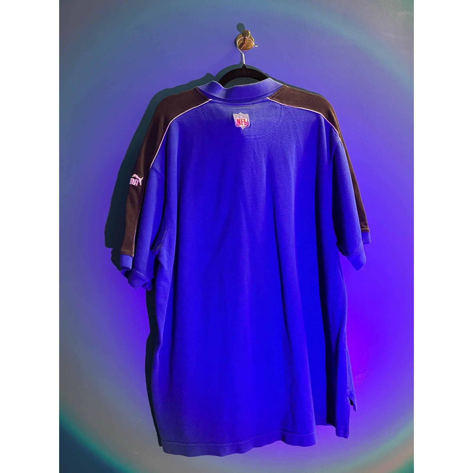 Puma Colts Logo Short Sleeve Polo Shirt Blue Black Men's Size XL
