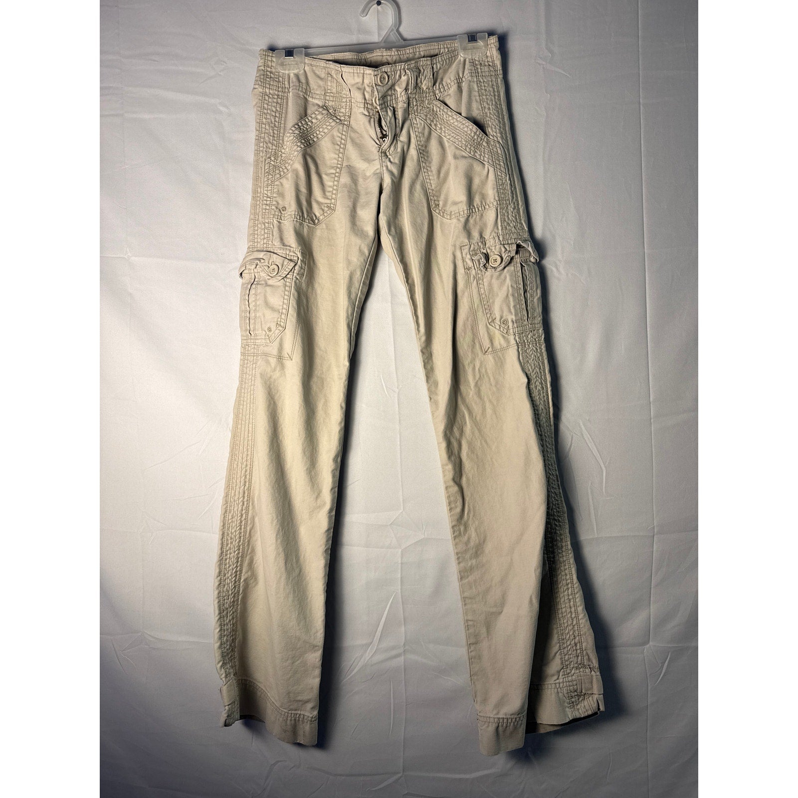 Y2K Hollister Cargo Pants Straight Leg Multi Pockets Light Wash Women's 3/Small