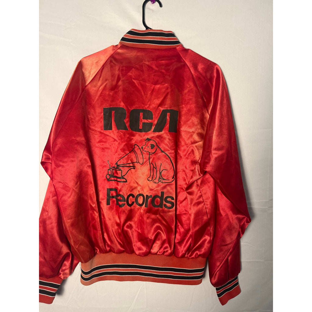 RCA Pla-Jac Records Slick Red Black Button Snap Bomber Jacket Men's Large