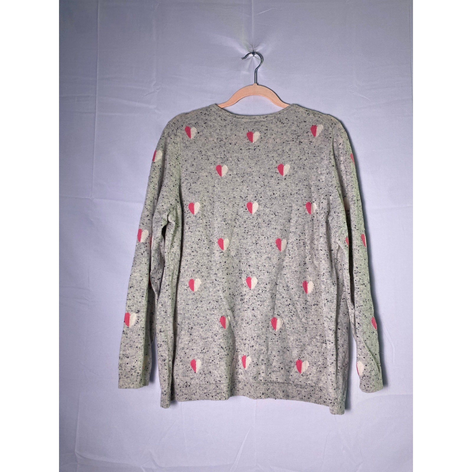 Talbots Pure Cashmere Pink Hearts Gray Long Sleeve Pullover Sweater 2X Petite