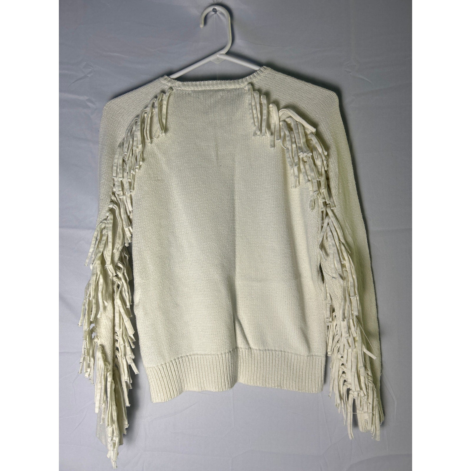 Ralph Lauren White Crew Neck Fringed Cotton Pullover Sweater Women's Size Small