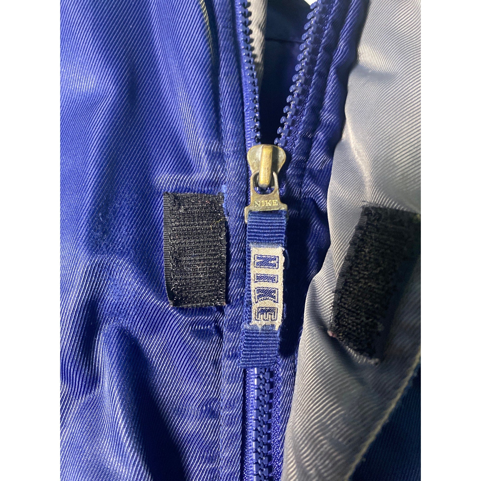 Vintage 90s Nike Big Swoosh Blue Gray Full Zip Hoodie Puffer Jacket Womens Large
