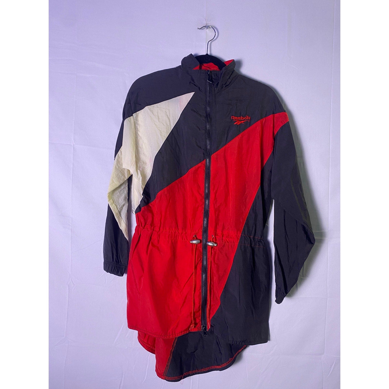 Vintage Reebok Black Red White Full Zip Nylon Track Jacket Embroidered Medium