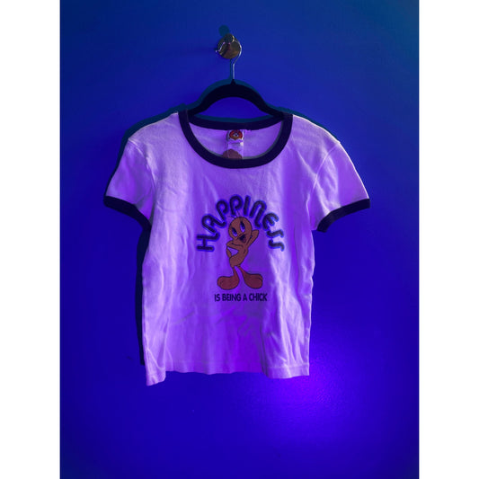 90s Y2K Looney Tunes Tweety Bird Happiness is being a Chick Crop Top Baby Tee M