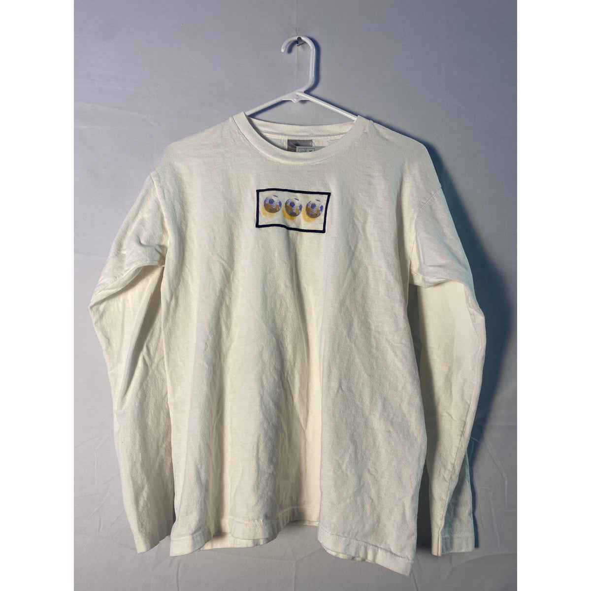 Vintage Nike Soccer Ball Graphic Print on Chest White Long Sleeve Shirt Men's XL