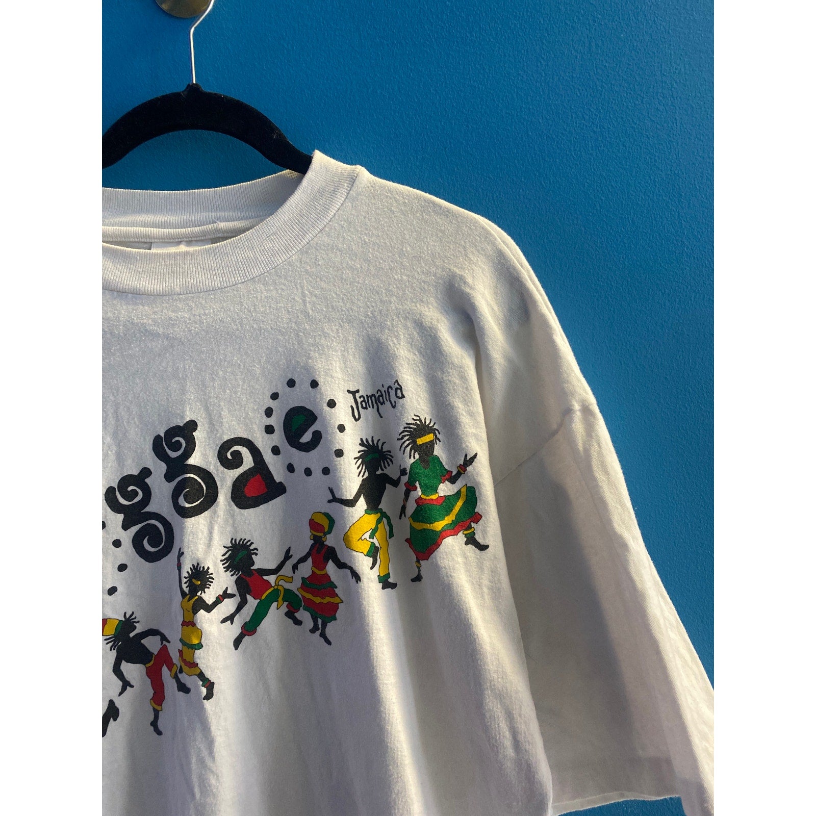 Sun Island Reggae Dancing Jamaica Graphic Print White Crew Neck Shirt Men's XL