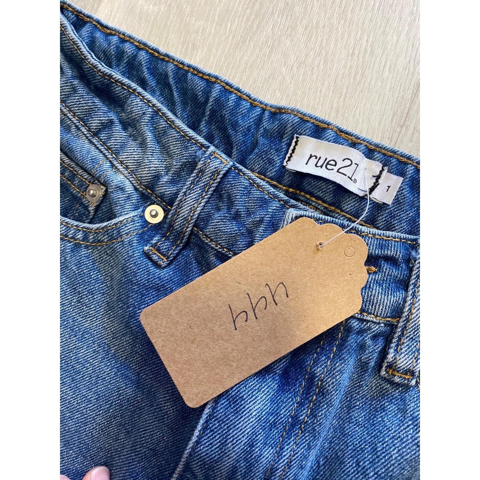 Rue21 Blue Denim Jeans Frayed Hem Straight Leg Patchwork  Jeans Women's Size 1