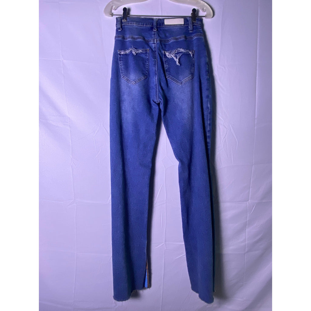 Akira Painted Pride Flag Flare Jeans Blue Denim Distressed Women's Size 5 (26W)