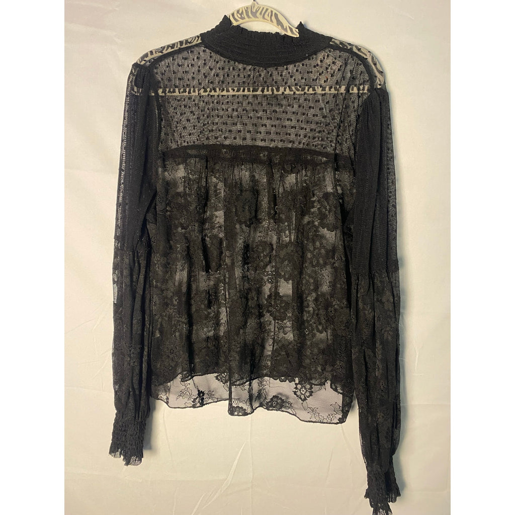 Forever 21 Black Floral Sheer Lace Long Sleeve Sheer Top Women's Size 3XL