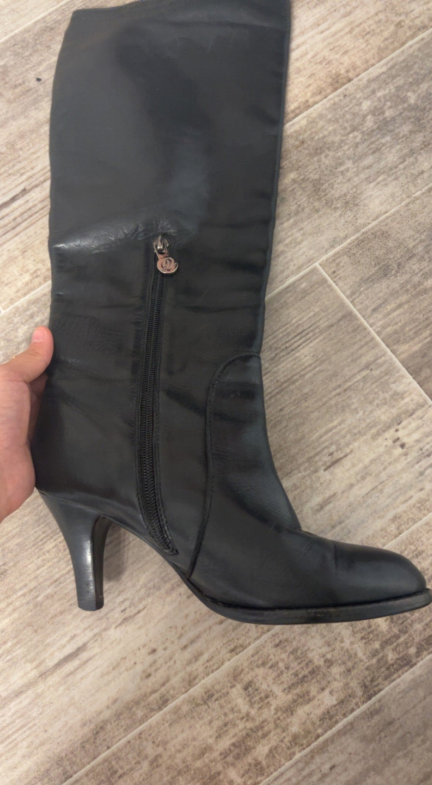 Black Knee High Leather Heeled Boots Shoes Women's Size 6