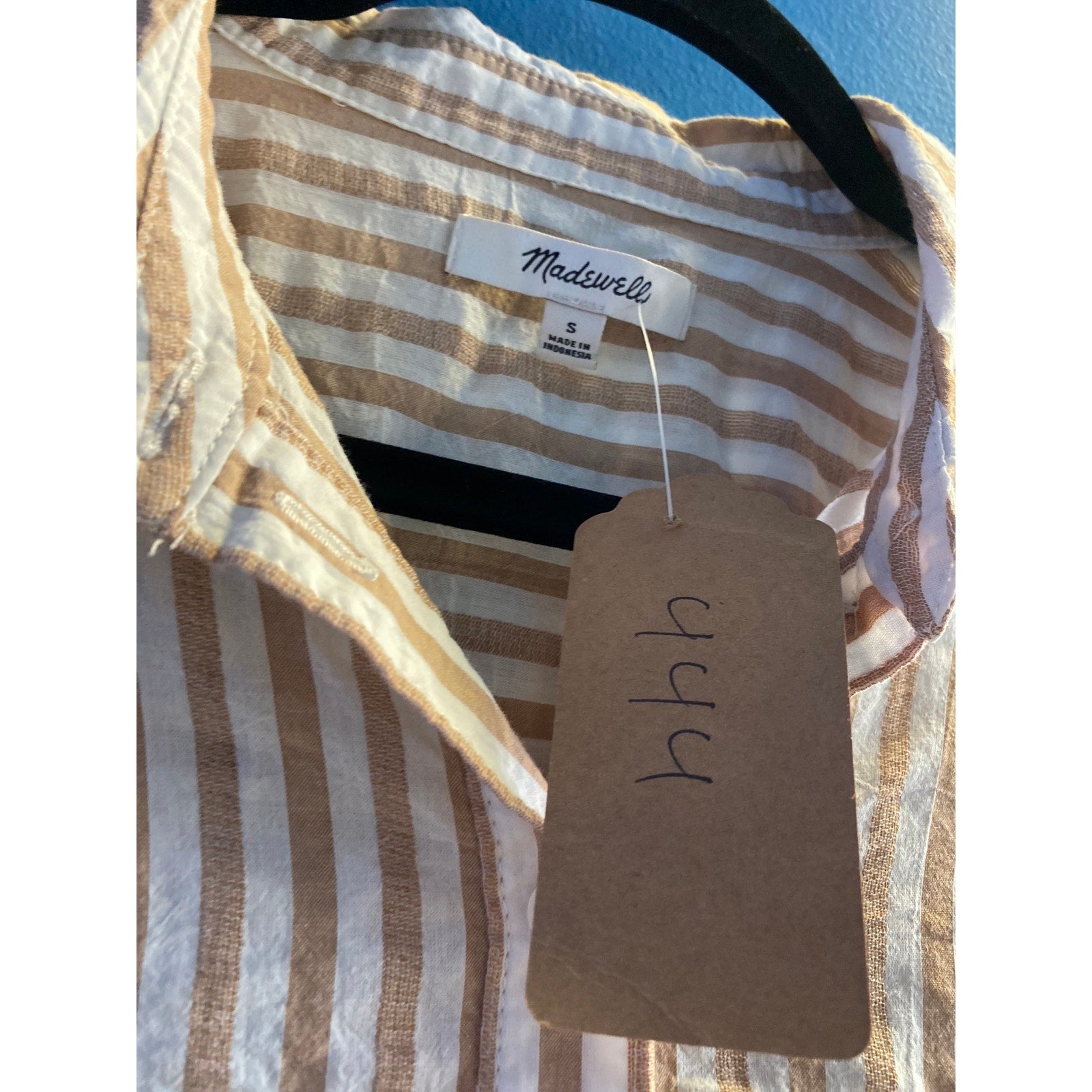 Madewell White Tan Stripe Button Up Shirt Long Sleeve Women's Size Small