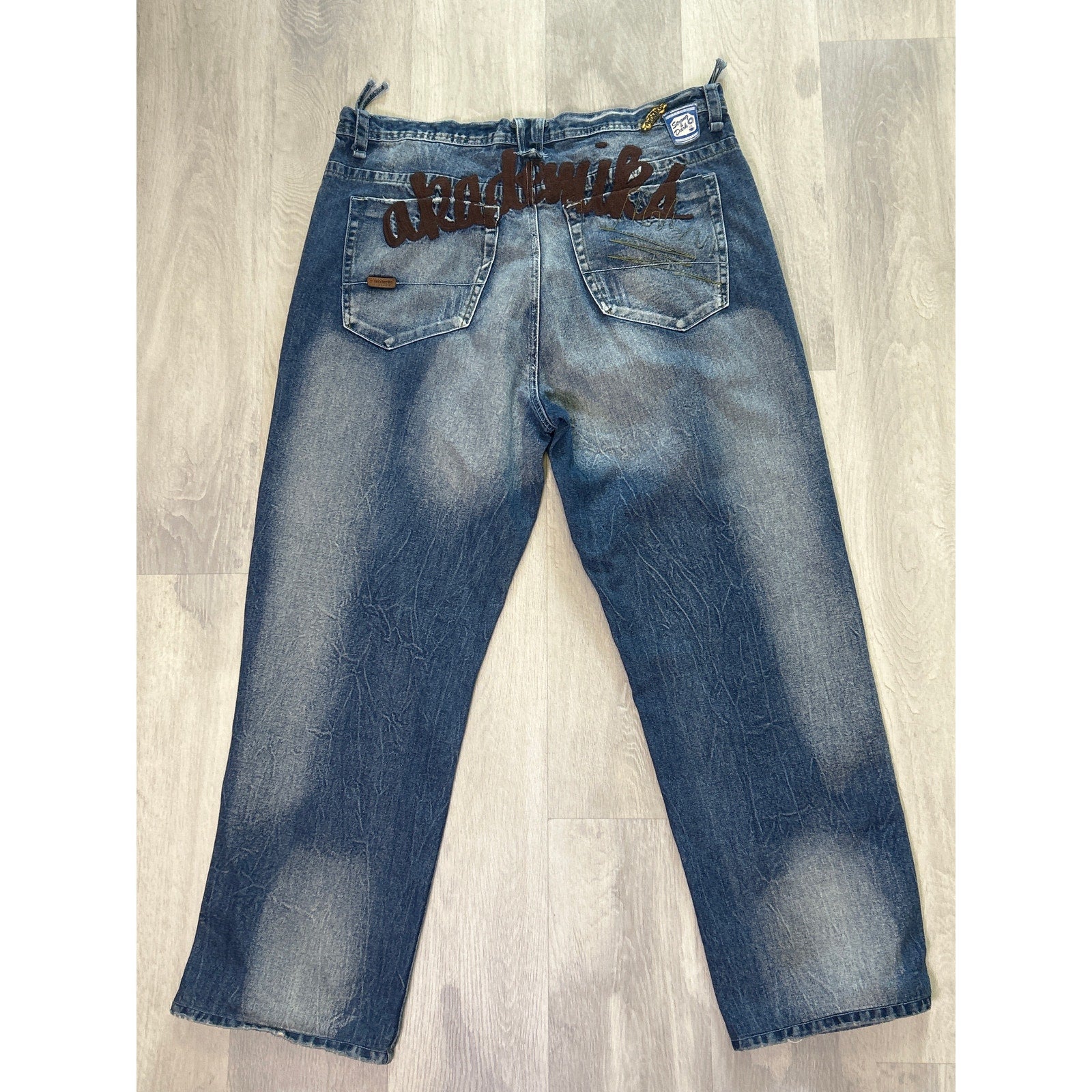 Vintage 90s Akademiks Loose Baggy Fade Wash Blue Denim Men's Size 40/34
