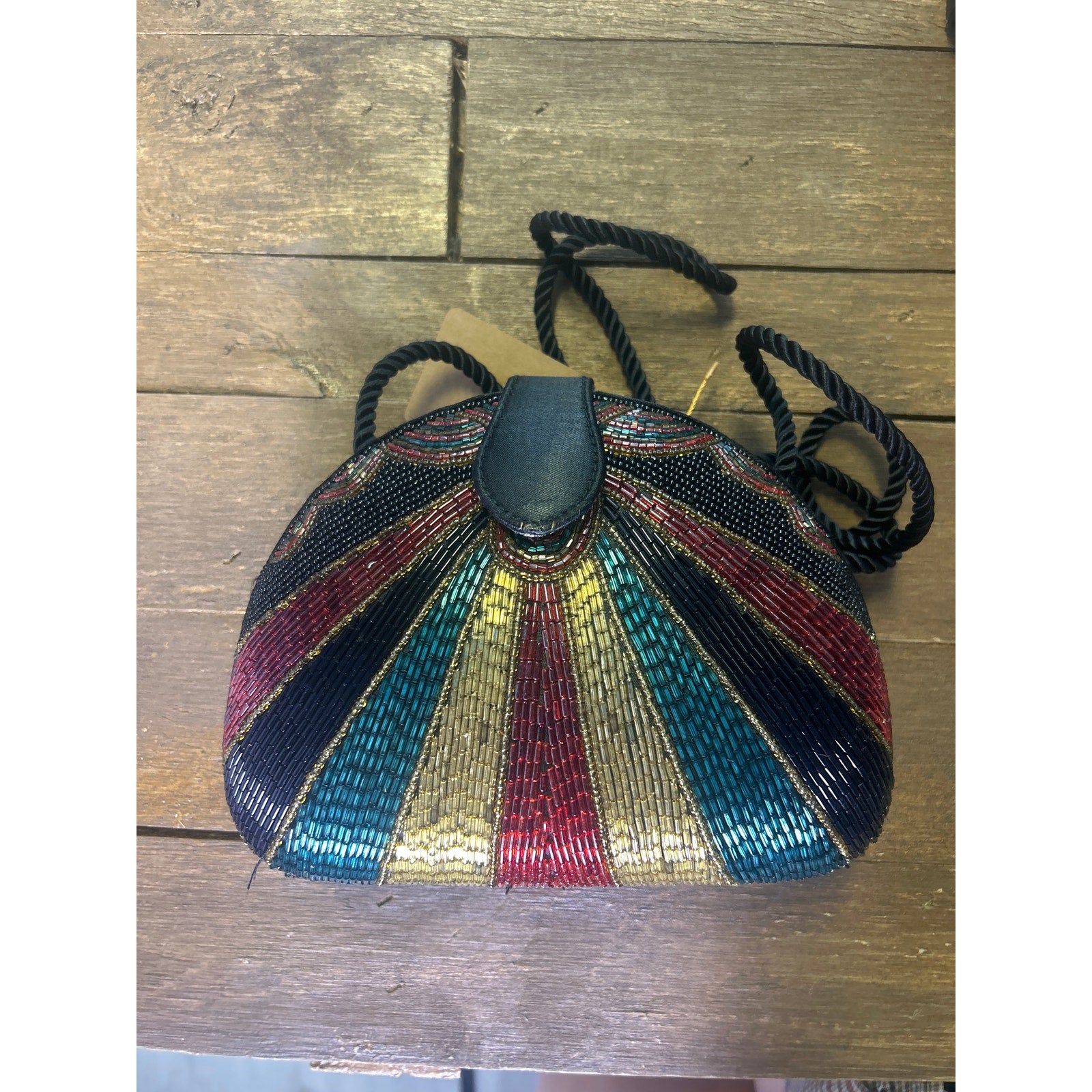 Vintage BOB MACKIE Multicolor Glass Beaded Clutch Evening Shoulder Bag Purse