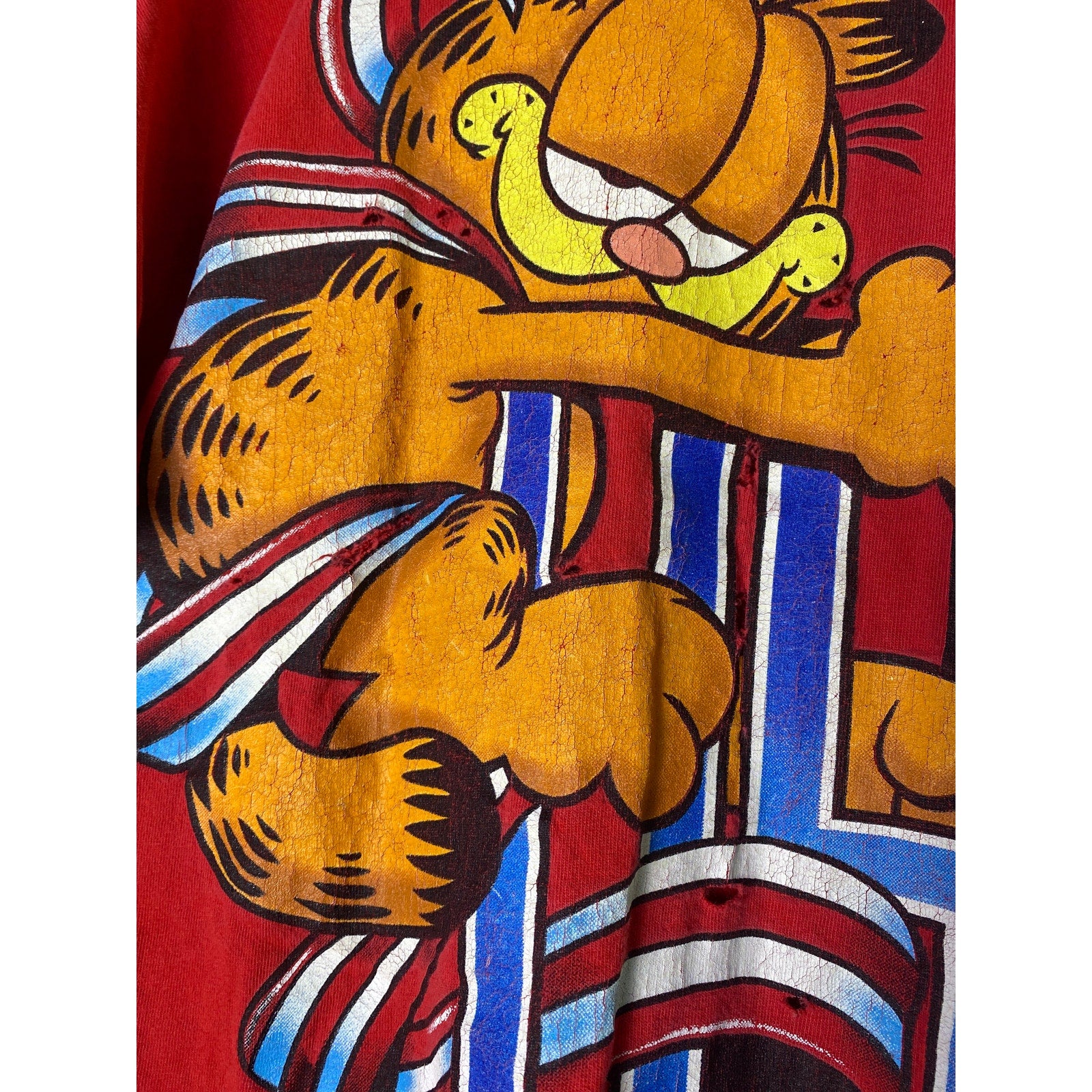Vintage Fruit of the Loom Garfield USA FLAG Red Shirt Single Stitch Mens Size XL