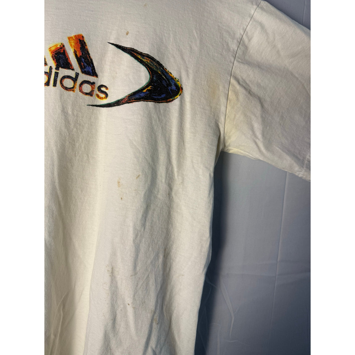 Vintage Adidas Big Logo Graphic Print White Crewneck T-shirt Men's Size Medium