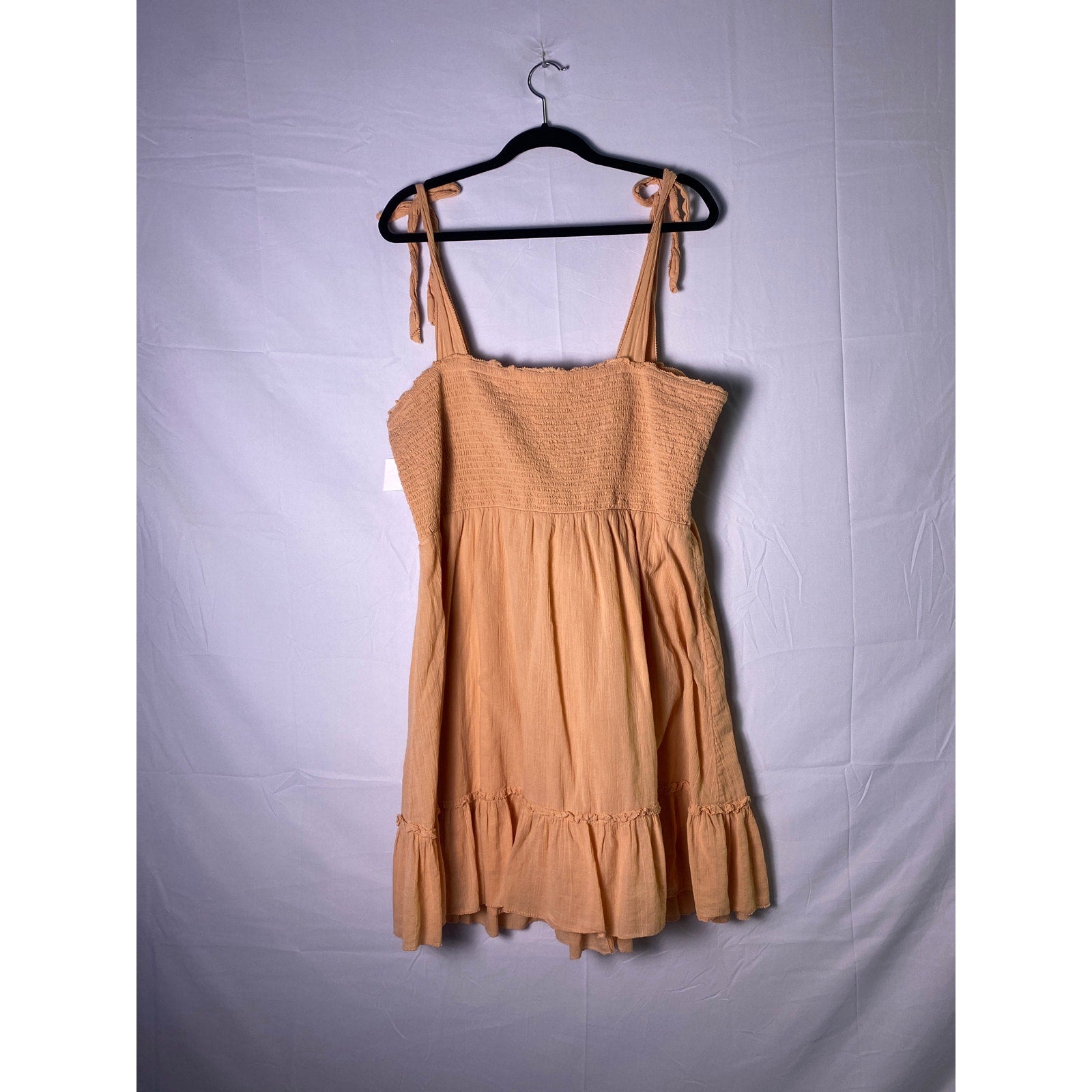 Aerie All Day Cotton Peach Tie Shoulder Smocked Babydoll Dress Women’s Size XXL