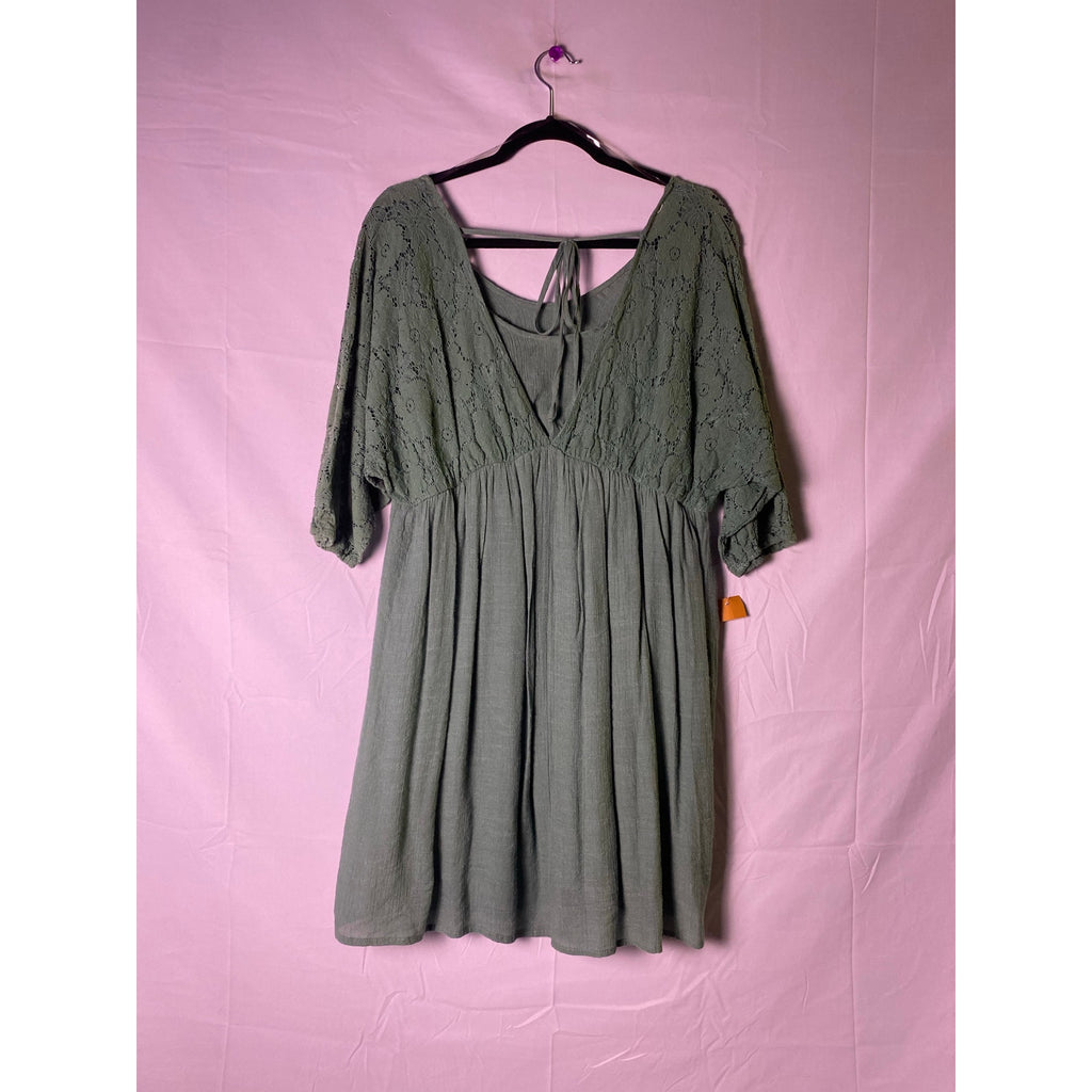 Green Floral Lace 3/4 Sleeve V-neck Babydoll Mini Dress Women's Size Medium