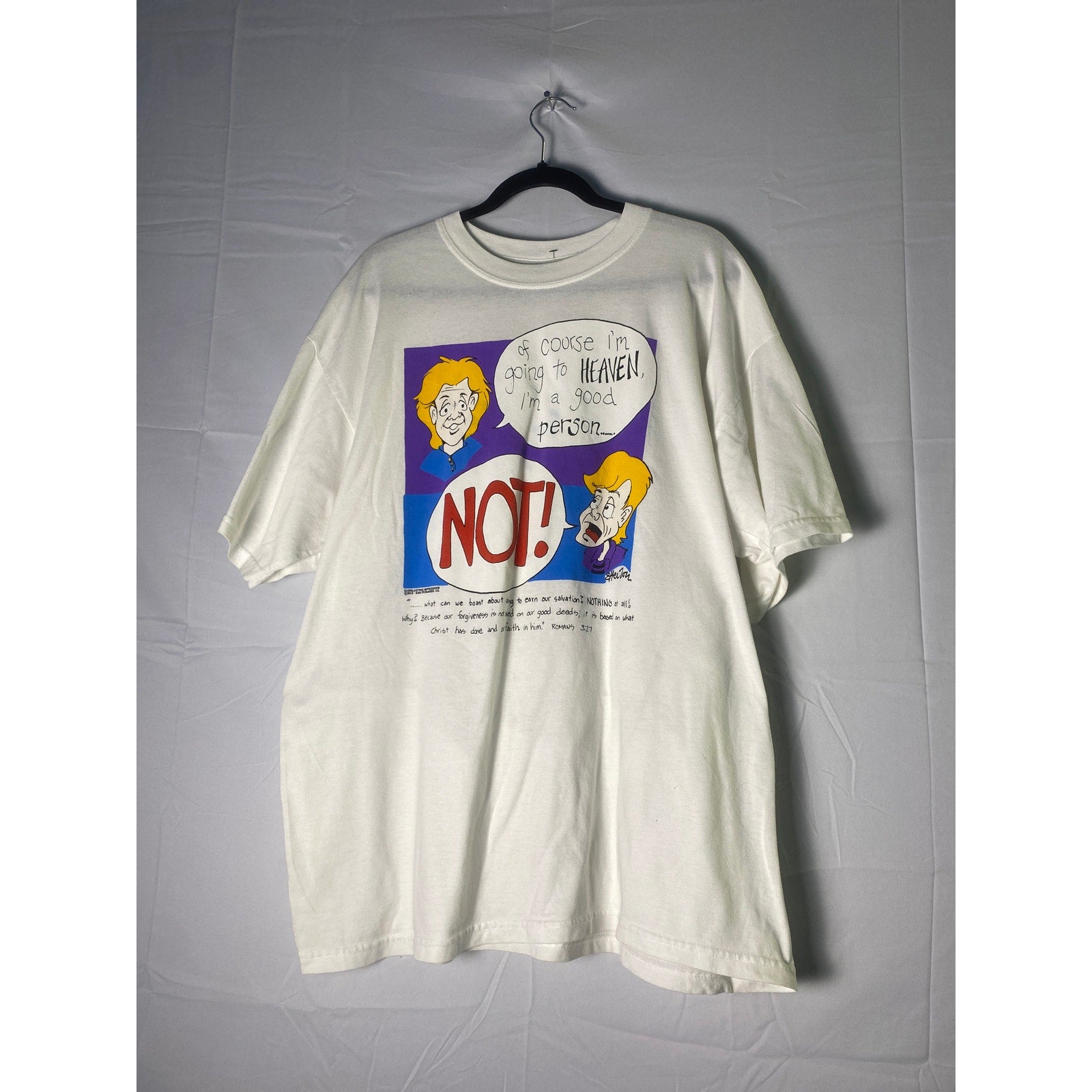 Gildan Heaven Funny Conversation Graphic Print White Shirt Men's Size XL