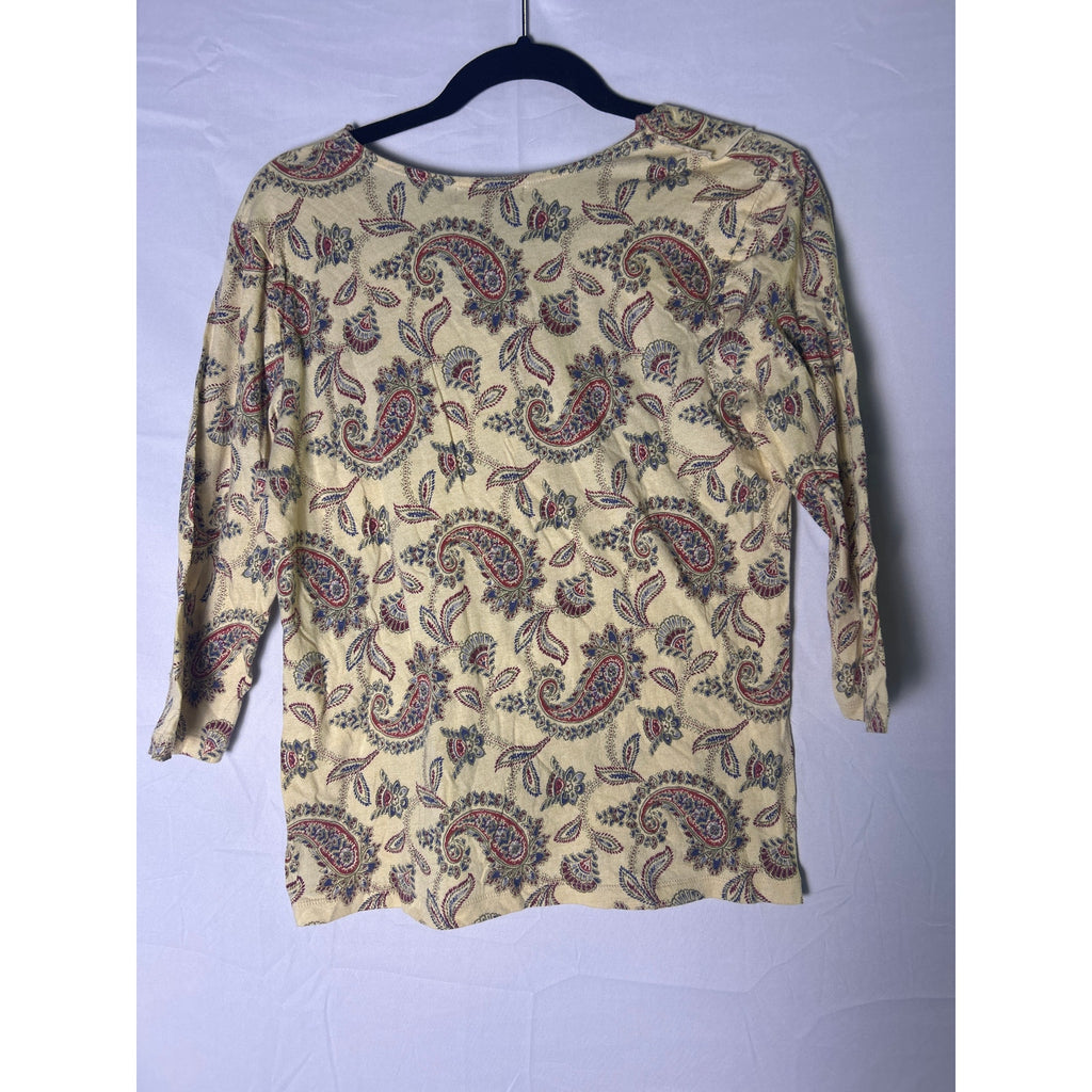 Y2K Chaps Boho Cream Paisley Top V-neck Ruffled Women's Size Large