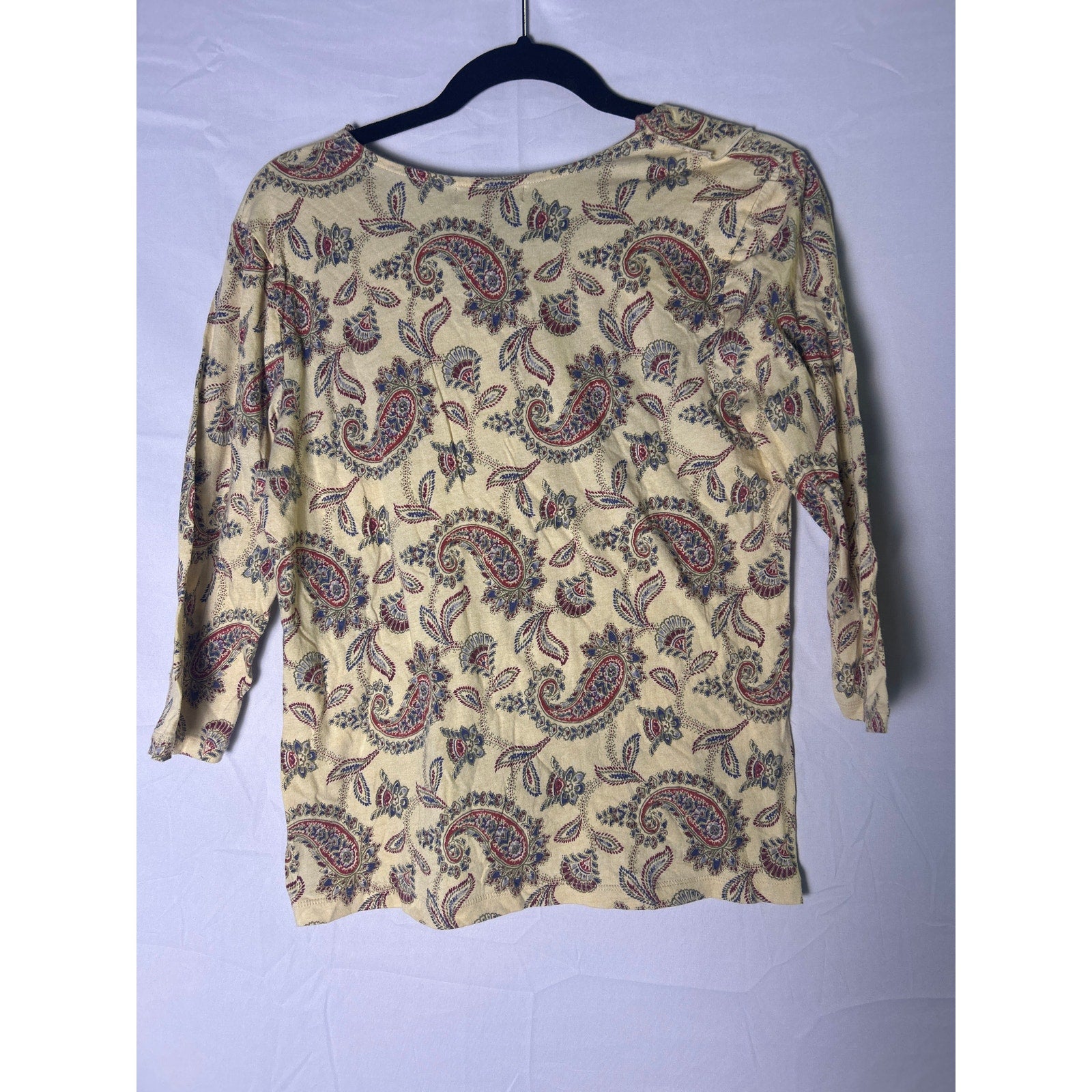 Y2K Chaps Boho Cream Paisley Top V-neck Ruffled Women's Size Large
