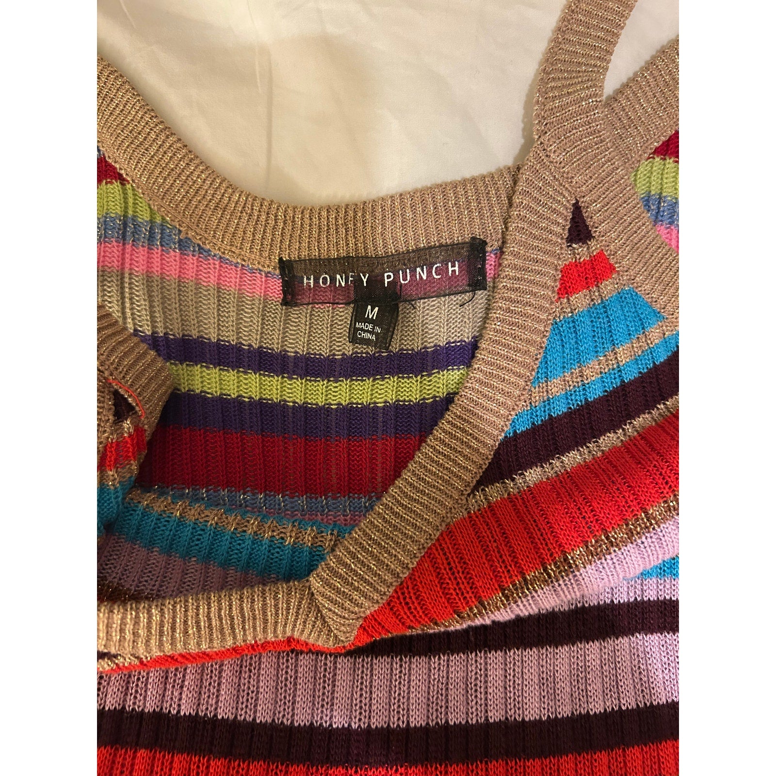 Vintage Honey Punch Multicolor Striped V-neck Knit Cami Top Women's Size Medium