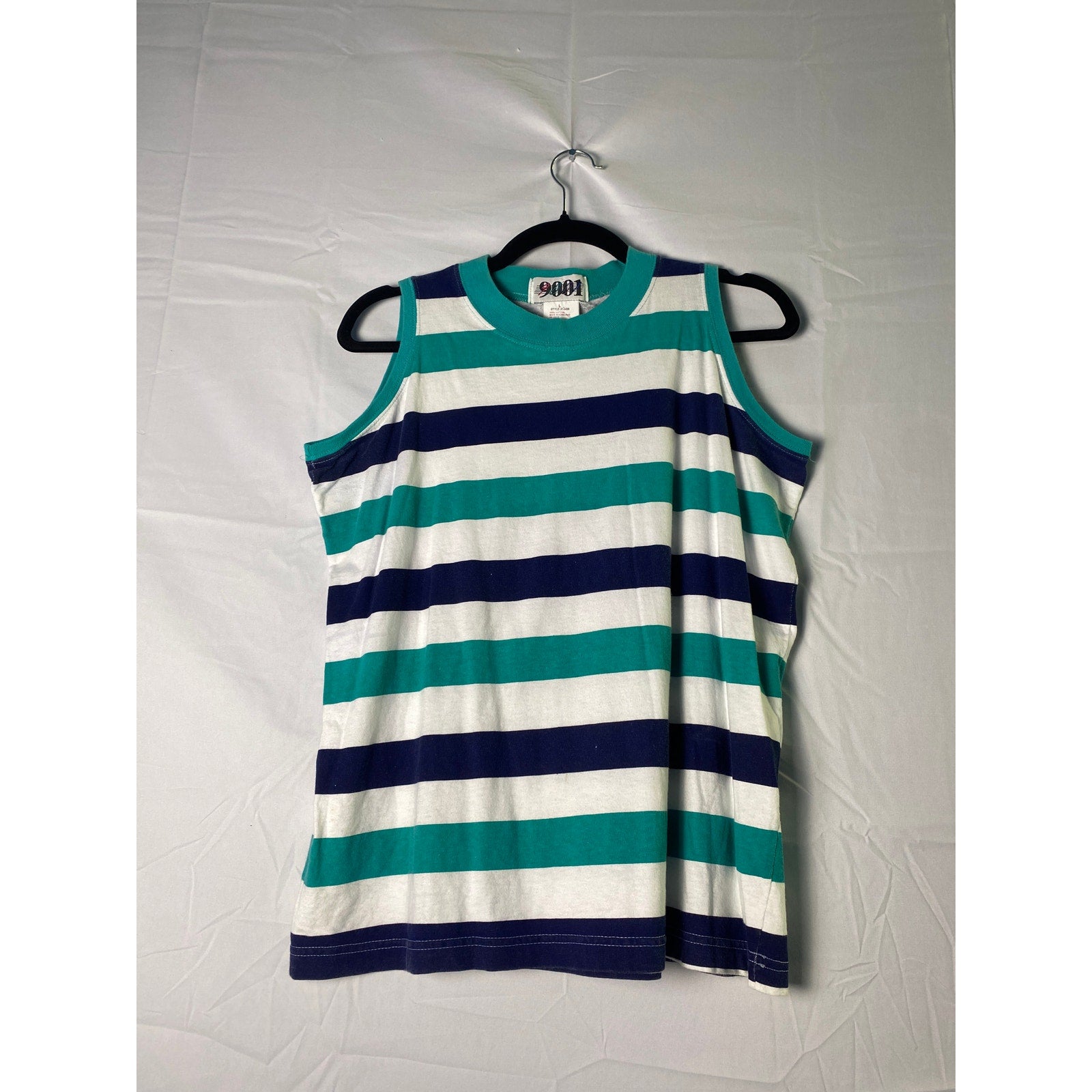 9001 Red Blue Green Striped Round Neck Tank Top Women's Size Large