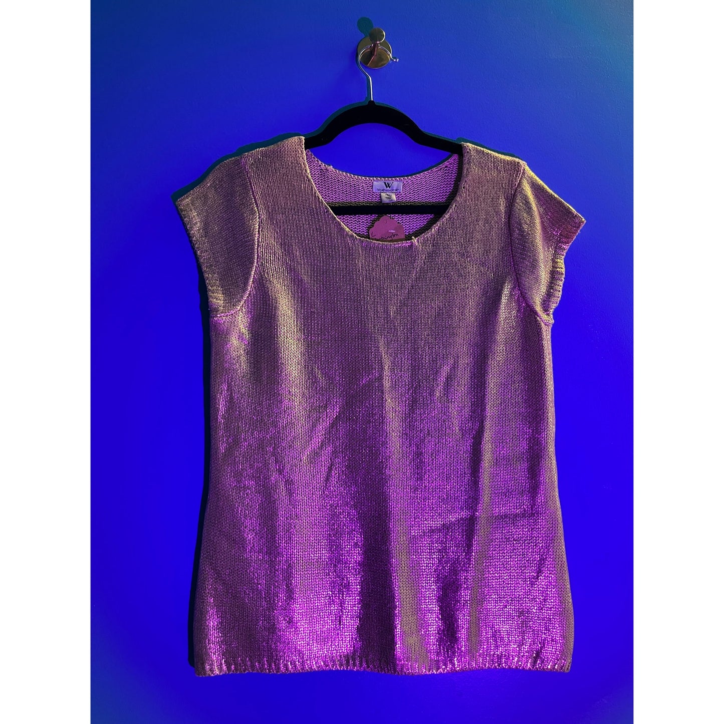 Worthington Gold Metallic Short Sleeve Sweater Round Neck Women's Size Large