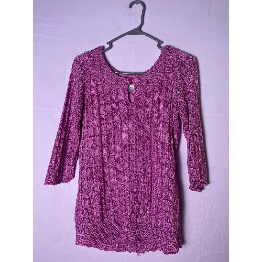 Emma James Pink Mesh Front Hole Detail Long Sleeve Tunic Sweater Women's Medium