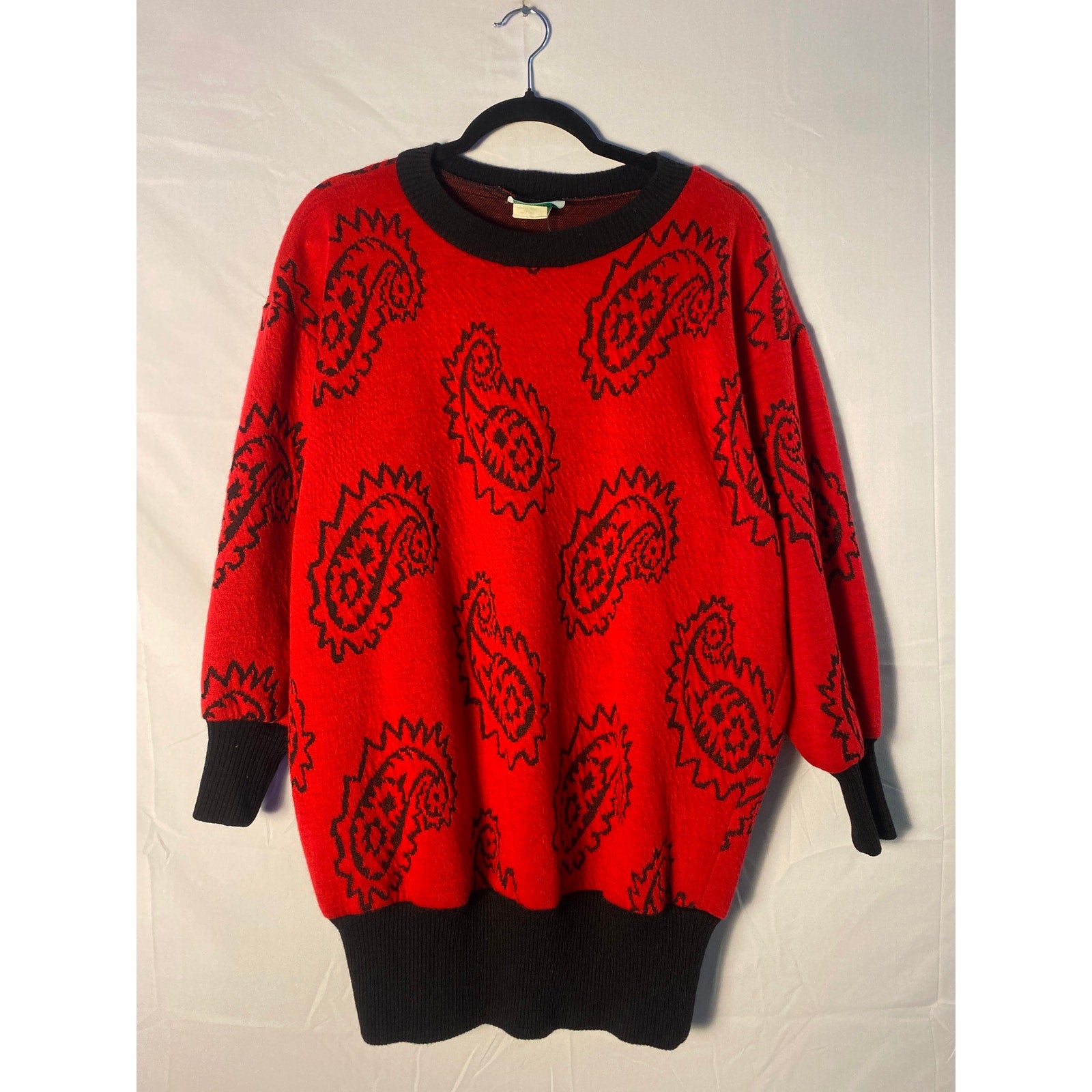 Vintage Sprouts Red Black Paisley Pattern Pullover Sweater Men's Size Small
